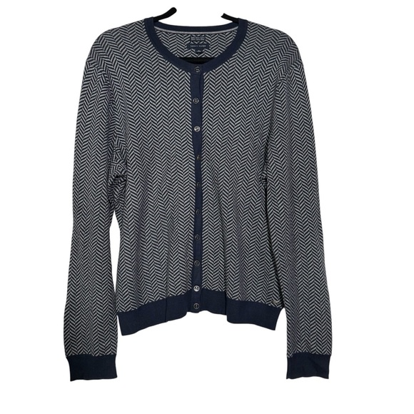 Tommy Hilfiger Cardigan Herringbone Navy Blue and White Size XL Academia Preppy - Picture 1 of 8
